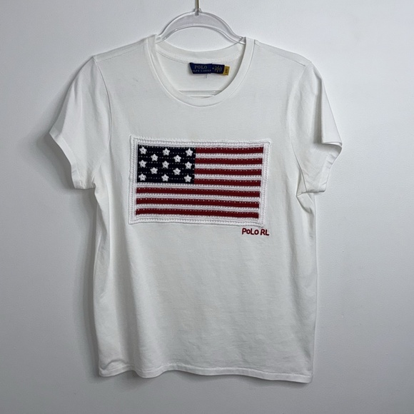 Polo Ralph Lauren Women's Embroidered American Flag Americana July 4th T-Shirt M - Picture 1 of 11